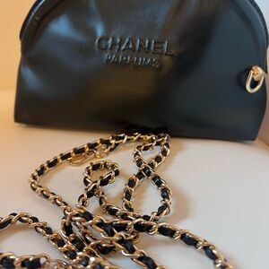Chanel Parfums Black Cosmetic Case with Gold Chain